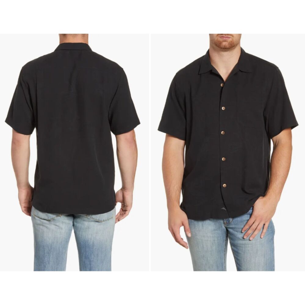 Tommy Bahama Relax Fit Short Sleeve Silk Button-Up Shirt in Black Sz XL